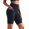 Oekki Naked Feeling Compression Biker High with Pockets Women's Shorts, Lightweight, 10-inch Inseam, Waist, (L, Black)