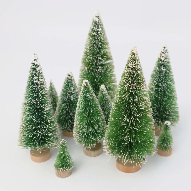 Mini Artificial Christmas Trees With Snow Frosted Finish Wooden Bases For Tabletop Decor Holiday Party Home Diy Crafts