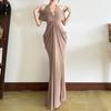 Celebrity Style Sexy Fashion Pleated Off-the-shoulder Neck Dress Women's Summer Off-the-back Banquet Dress Waist-wrapped Hip Dress