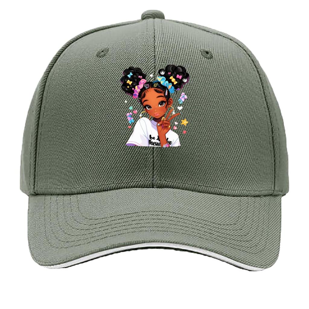 Cute Black Girl Peace Sign Cartoon Portrait Sandwich Baseball Cap Unisex Women Sun Cap Outdoor Workouts Hat