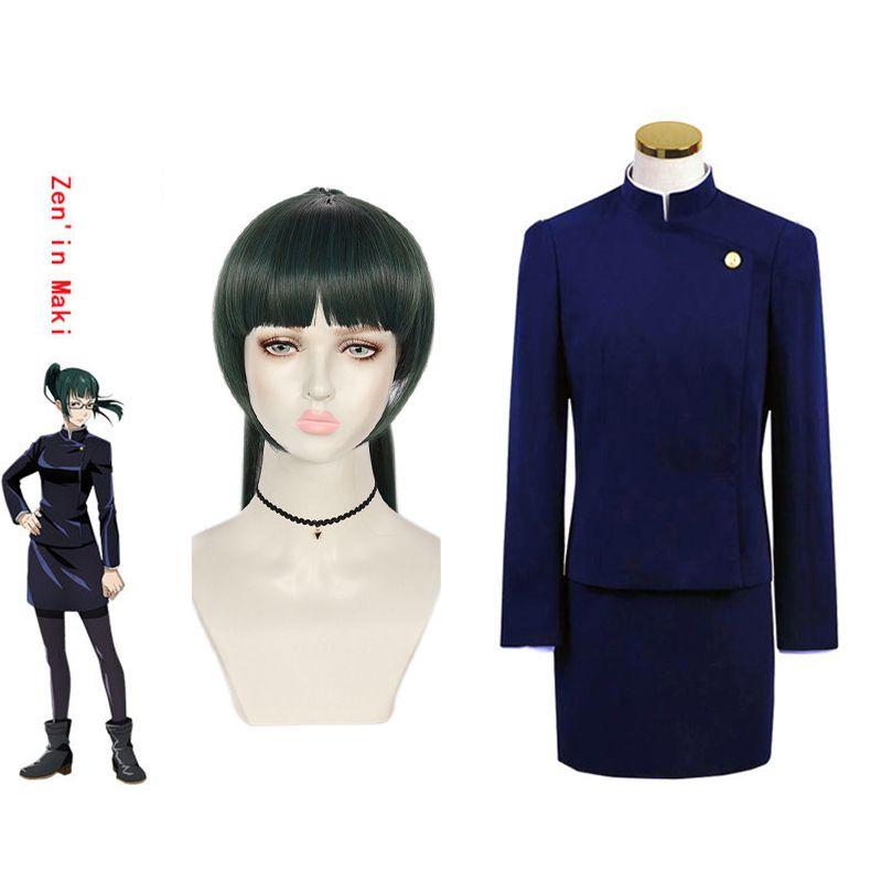 Jujutsu Kaisen Cosplay Costume Zenin Maki In Green Wig Halloween Uniform Women