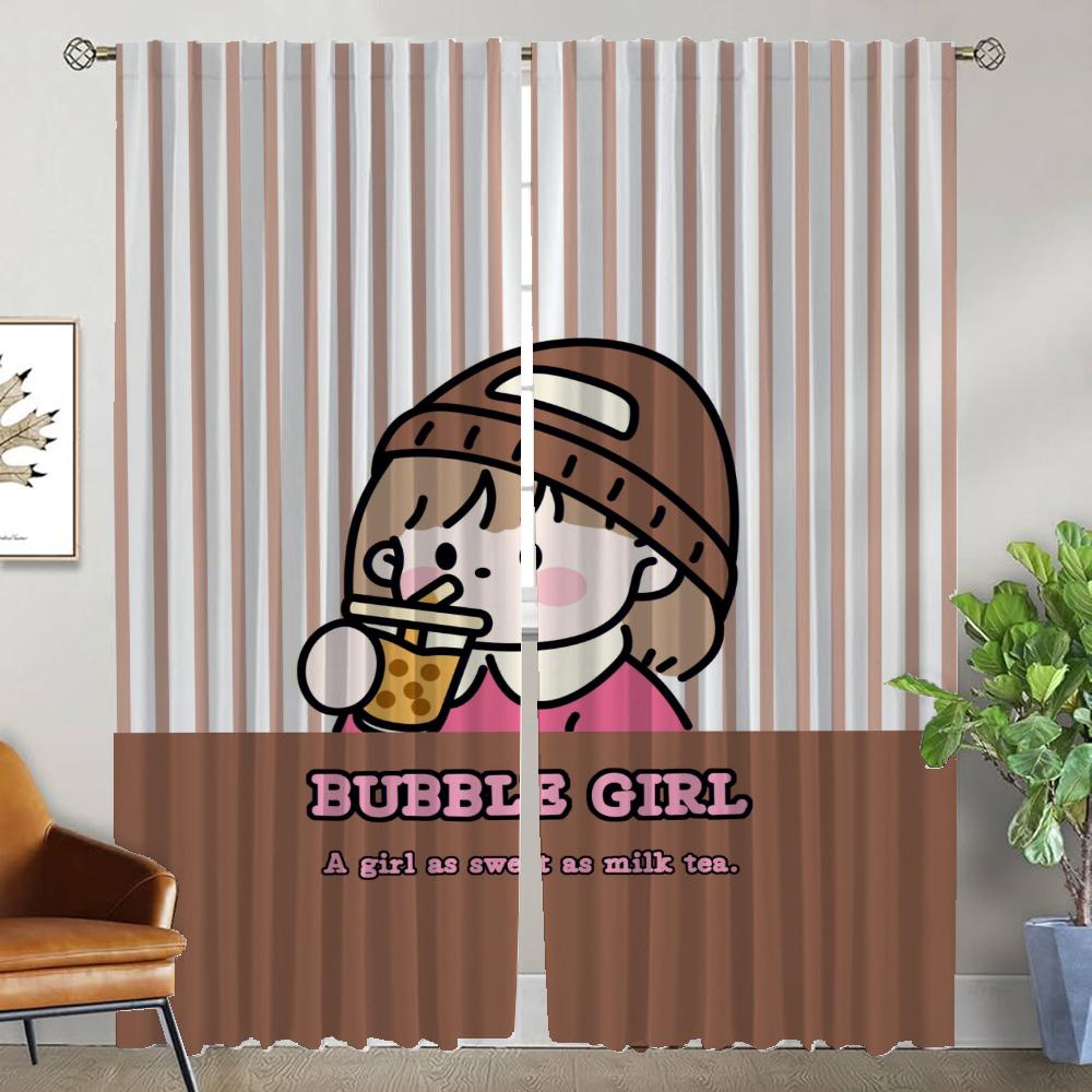 Cute Girl Home Interior Curtains 2 Pieces Curtains for Bedroom Blackout Curtain Living Room Curtain Halloween Decoration Shades