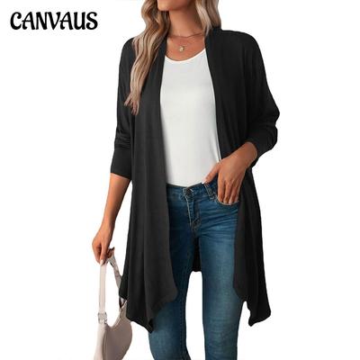 Spring Autumn Women's Cardigan Solid Color Long Sleeve Cardigan Coat Long Style Tops Female