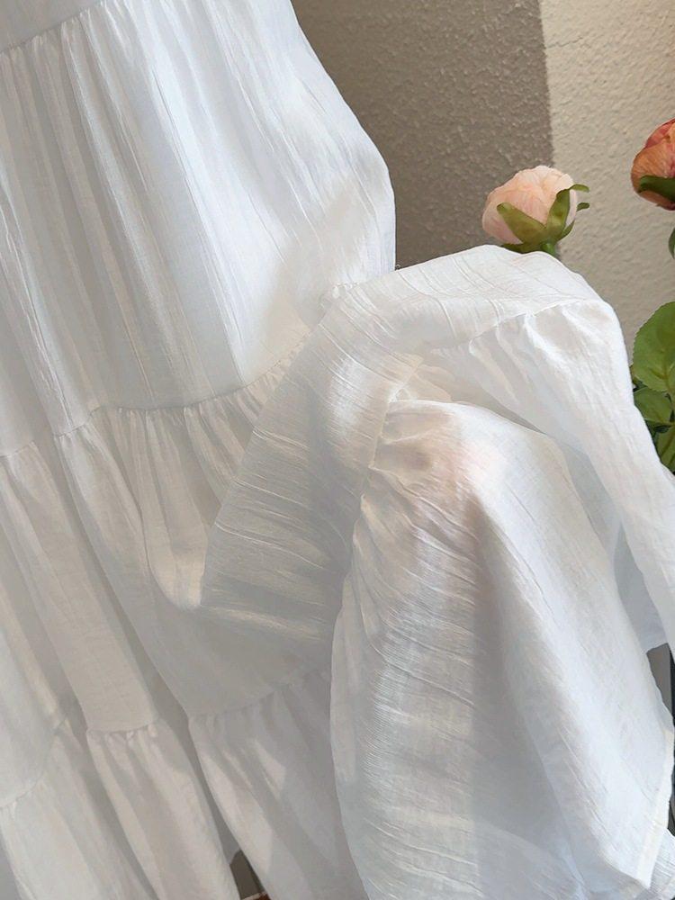 Korean Style White A-line Puffy Skirt: Women's High Waist Mid-length for Spring, Summer, Autumn 2026
