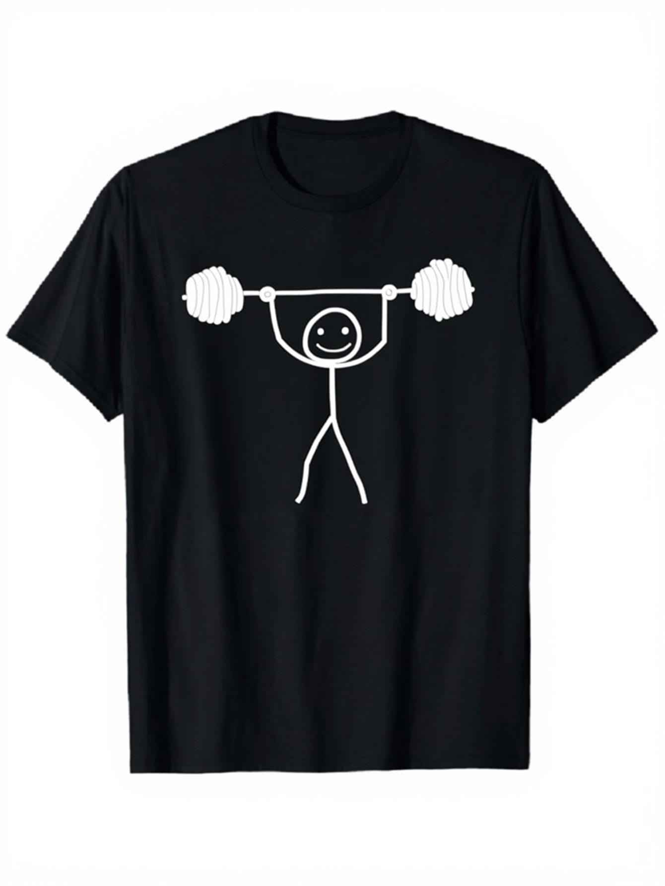 

Black Tshirt with Handpainted Patterns of Weightlifting Barbell Unisexs and WOMENs Versatile Fitness Sport Pattern Tshirt S