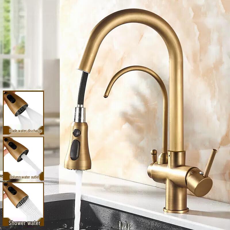 TLXT Antique Kitchen Faucet with Purified Water & Hot/Cold