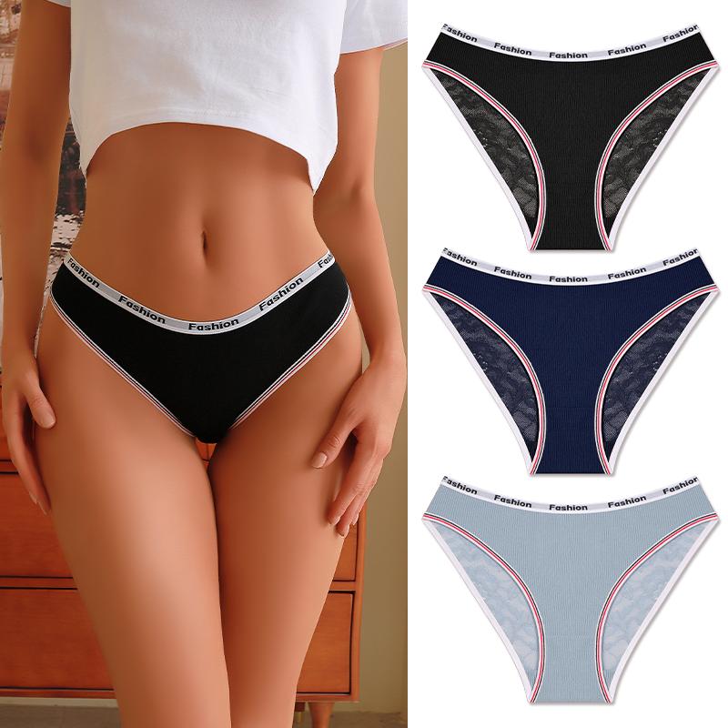 

3 шт./компл. женские хлопковые кружевные трусики с V-образным вырезом, сексуальные спортивные трусы с низкой талией, размеры S-XL, удобное нижнее белье, женские мягкие цветные трусы S&3pcs