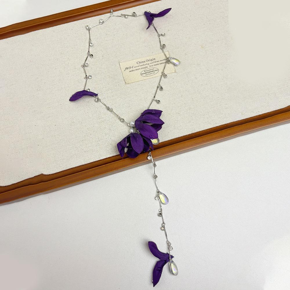 Beaded Flower Necklace Charm Crystal Necklace Exquisite Beach Jewelry  Seaside Versatile фиолетовый