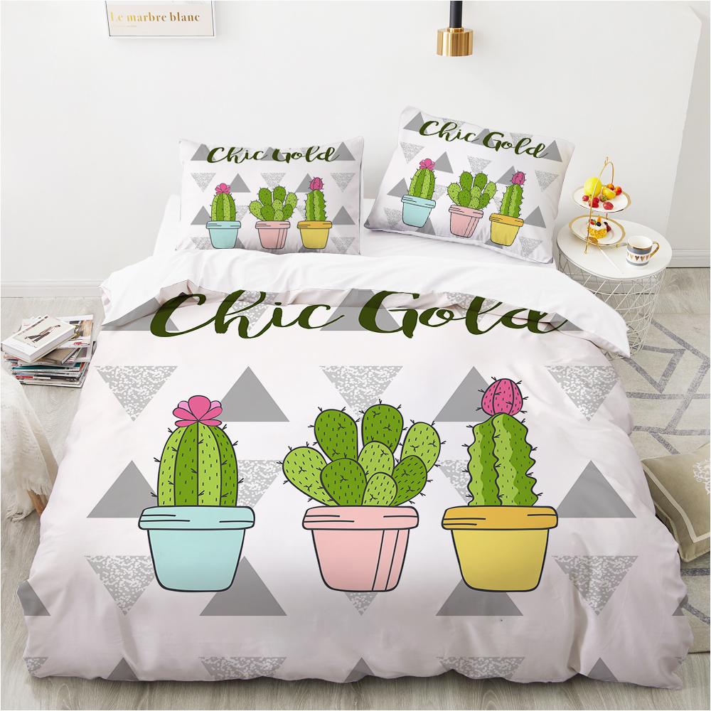 Floral Cactus King Queen Duvet Cover Watercolor Tropical Plants Bedding Set for Teen Adults Flowers 2/3pcs Polyester Quilt Cover