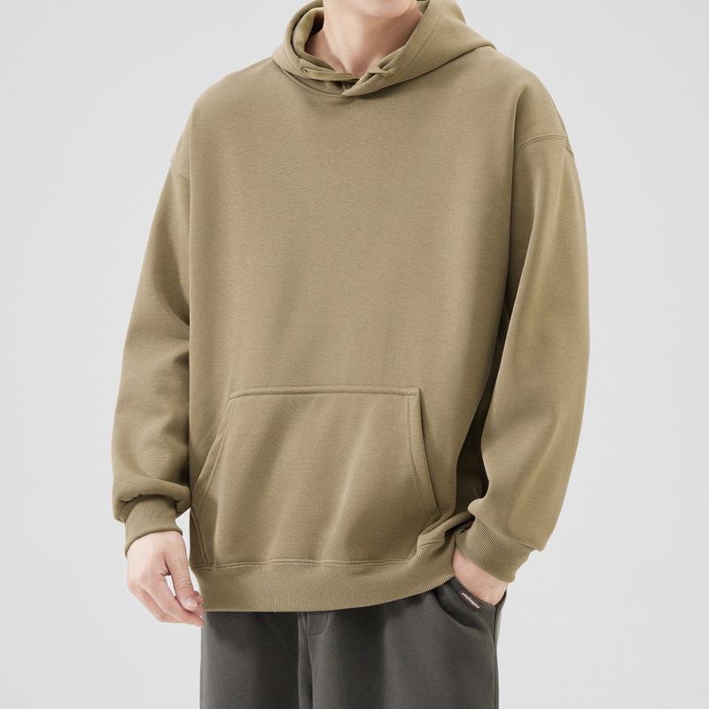 

2024 Осень/Зима Новая мужская однотонная толстовка с капюшоном и толстым бархатным пальто/обычное пальто с тяжелым капюшоном S