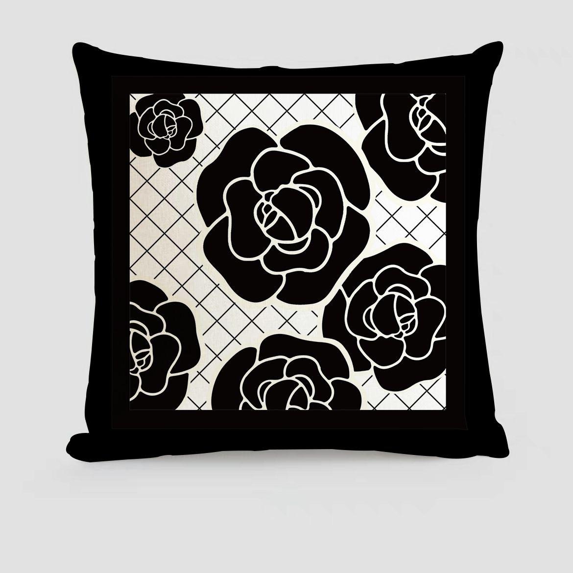 

Simple Black and White Small Fragrance Camellia Pillowcase Home Sofa Cushion Pillowcase 45X45