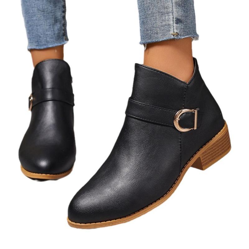 Retro Short Boots, New Large-sized, Thick-heeled, Round-toed and Bare Boot Women's Shoes