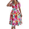 New Women's Floral Print Square Neck Dress, Short Sleeve A-Line Midi Dress with Ruffle Hem & Tie Waist for Spring Summer Casual Party & Daily Wear