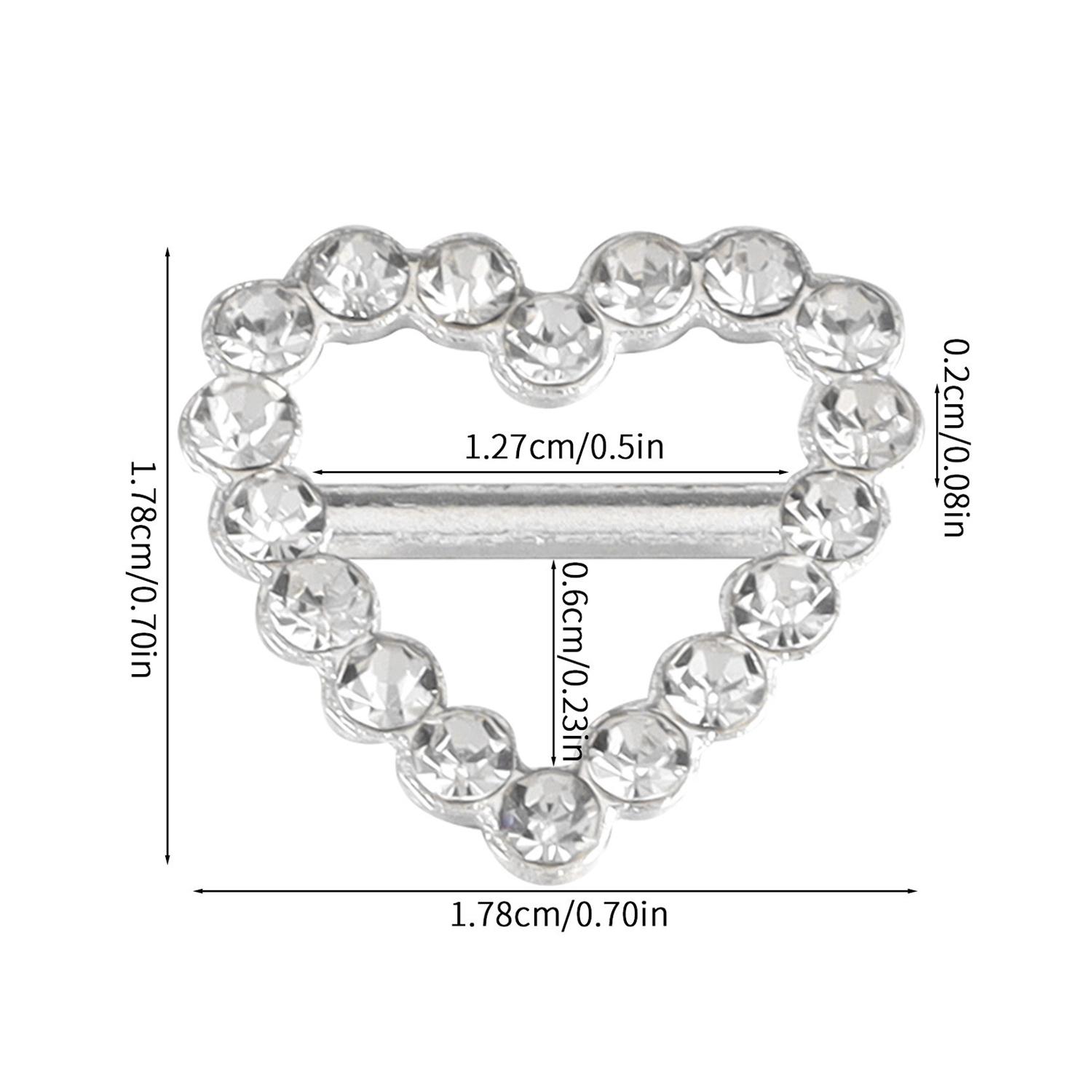 10-20PCS Crystal Rhinestone Buckle Metal Heart Round Square Ribbon Decoration for Webbing Invitation Card Clothes Hair Accessory 10 PCS