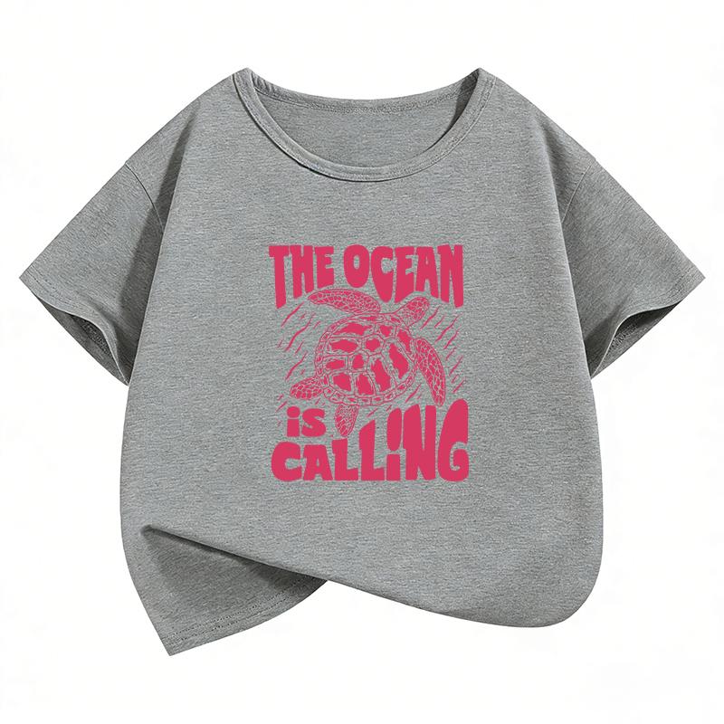 The Ocean Is Calling Sea Turtle Graphic Design T Shirts Manga Kids Children's T-shirt Boys Girls Summer Spring Casual Top Tee