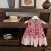 Vestito estivo da bambina, versione coreana, rosa, stile cinese, con ricami floreali e pizzo, senza maniche, per un dolce Cheongsam