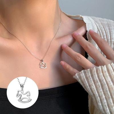 Rocking Horse Pendant Necklace Women Horse Charm Necklace Cute Rhinestone Rocking Horse Necklace Gift for Wife Girlfriend