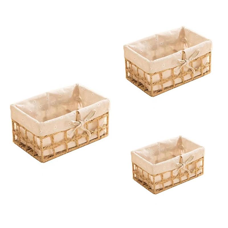 Rectangular Wicker Basket Cube Storage Box Wicker Storage Basket Hand-Woven Paper Rope Decorative