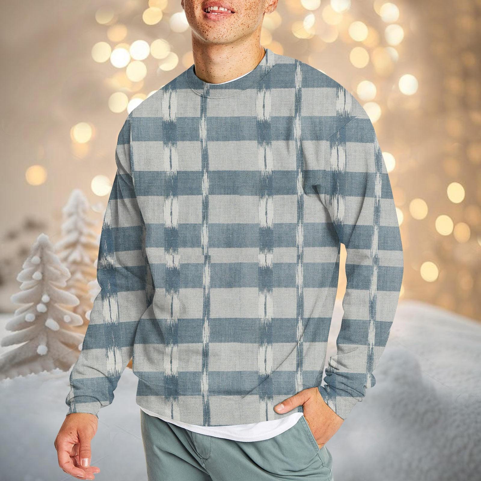 

Мужская повседневная мода удобная клетчатая круглая горловина пуловер толстовка свитшот XL небесно-голубой