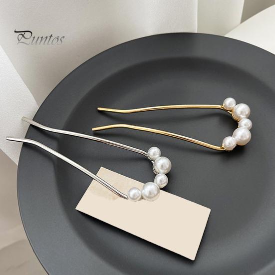 French Hair Fork Elegant Faux Pearl Anti-slip Long Thick Hair Updo Bun Metal U-Shaped Hair Pin Stick Women Girls Hair Accessories
