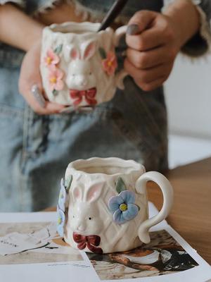 Mug Ceramic Underglaze Color Pink Blue Creative Hand-Made Pinch Cartoon Shape Flower Decoration Cute With Girlfriends' Gift 1Pc