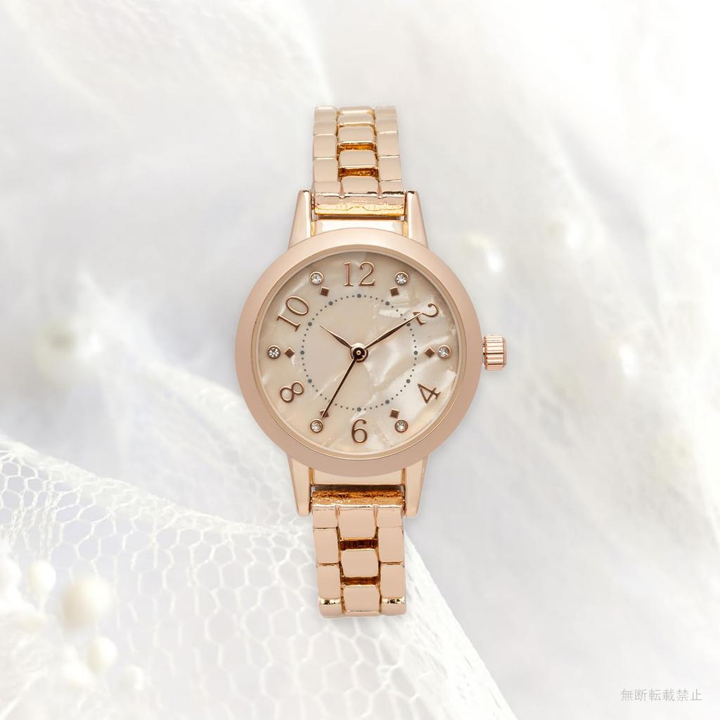 Fieldwork Analog Watch with Metal 5 ATM Water Stone WP Pink Gold Women's Band, Resistance, Shell-Style Detail, Michelle, (MKM3514-4)