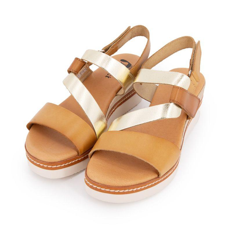 Sandales compensée cuir à scratch tan goldFemme BIOSTOCK