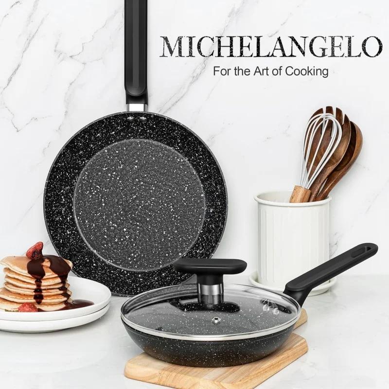 MICHELANGELO 12inch Non Stick Frying Pans with Lid Granite Coatings Skillet Saute Pan Steak Egg Pan Cooking Pan for All Stoves
