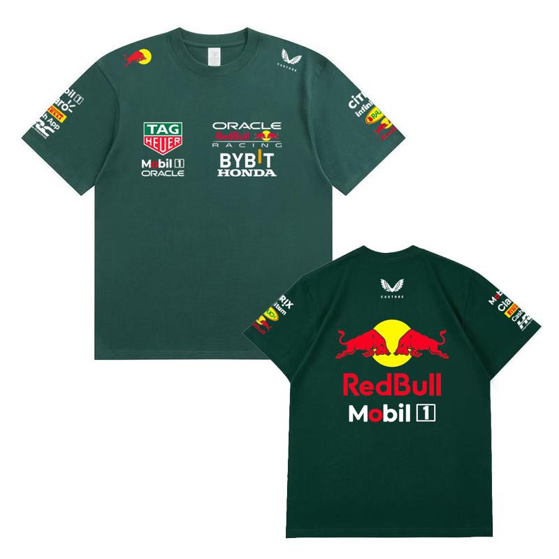 Red Bull Heren Dames F1 Raceteam T‑shirt, Zomer Korte Mouw Katoenen T‑shirt, Voor en Achter Print Casual Los Sport Topje, Meerkleurig