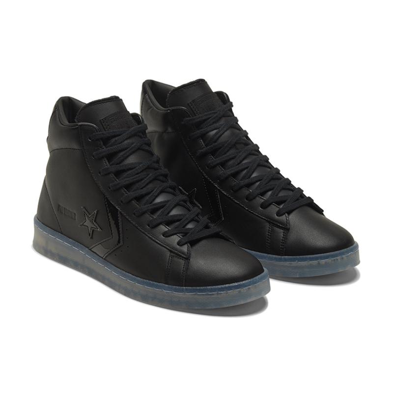 Converse Cons Pro Leather High Black Ice Black Clear Anti-Slip and Abrasion Resistant High Top Board Shoes Unisex Black