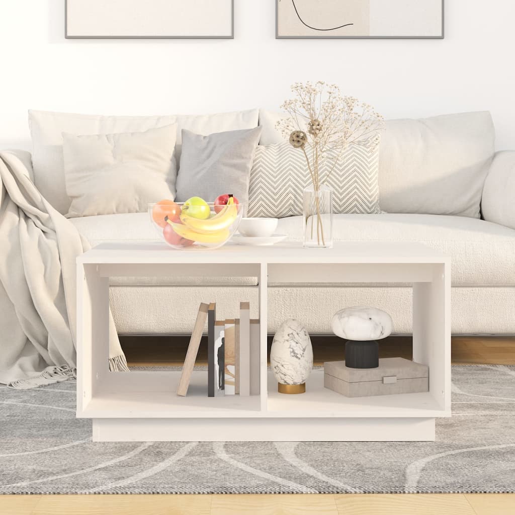 White Coffee Table 80 X 50 X 40 Cm Solid Pine Wood