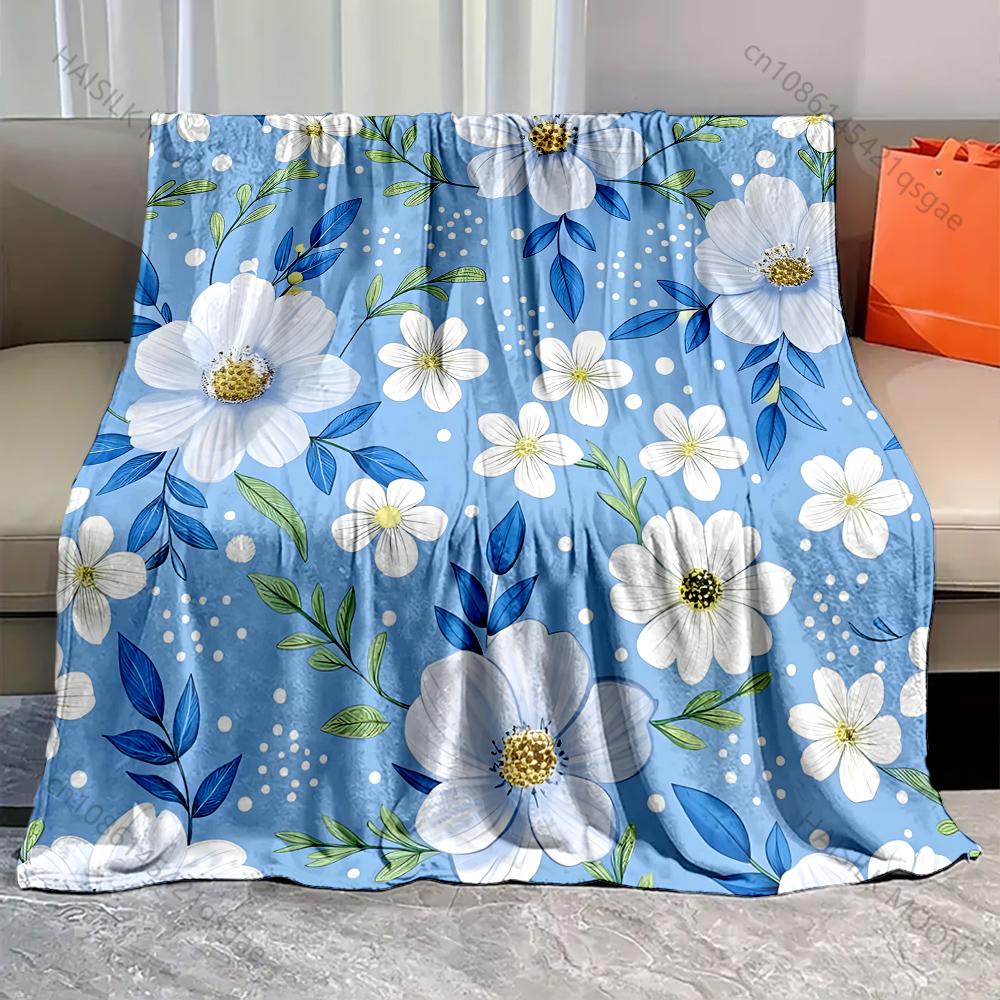 Pretty Daisy Print Blanket Warm Soft Fluffy Kids and Adults Sofa Bed Throw Blanket for Home Travel Camping Luxury Gifts
