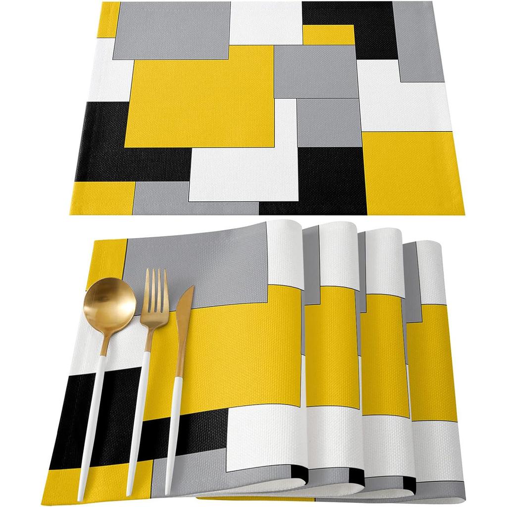4/6/8 Pezzi Tovagliette Geometriche Mondrian Morbido Lino Tappetino da Tavola Ideale per Spazio da Pranzo Domestico Ornamento Pratico Quotidiano