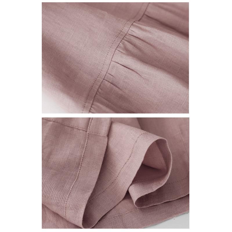 Women's Cotton, Linen, Lotus Root Pink Summer Loose Mid Length Short Sleeved Dress