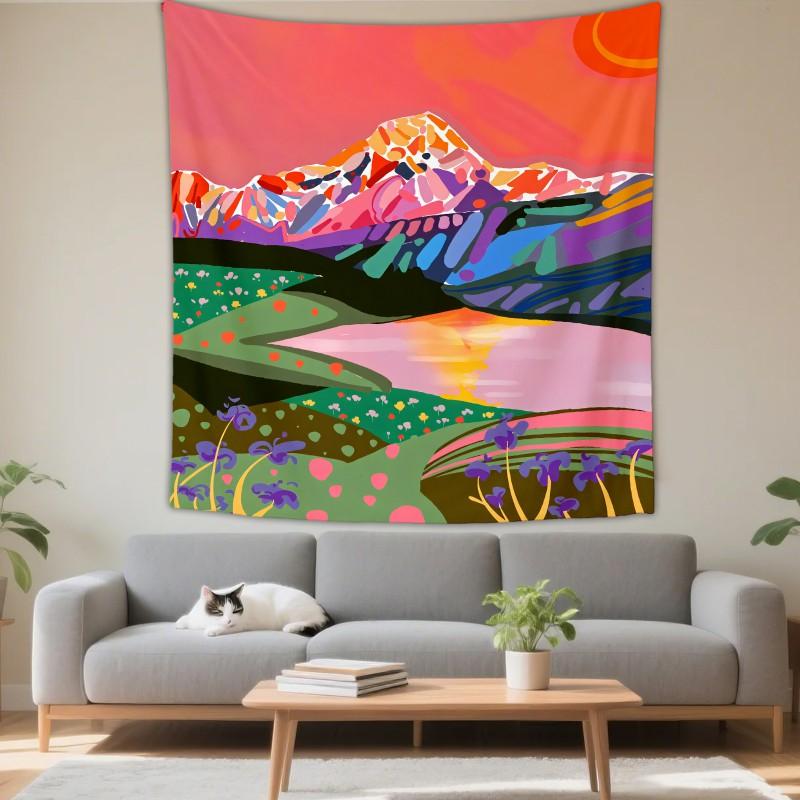 Boho Chic Wall Tapestry With Moon Phase Floral Starry Sky Design Bedroom Yoga Studio Decor