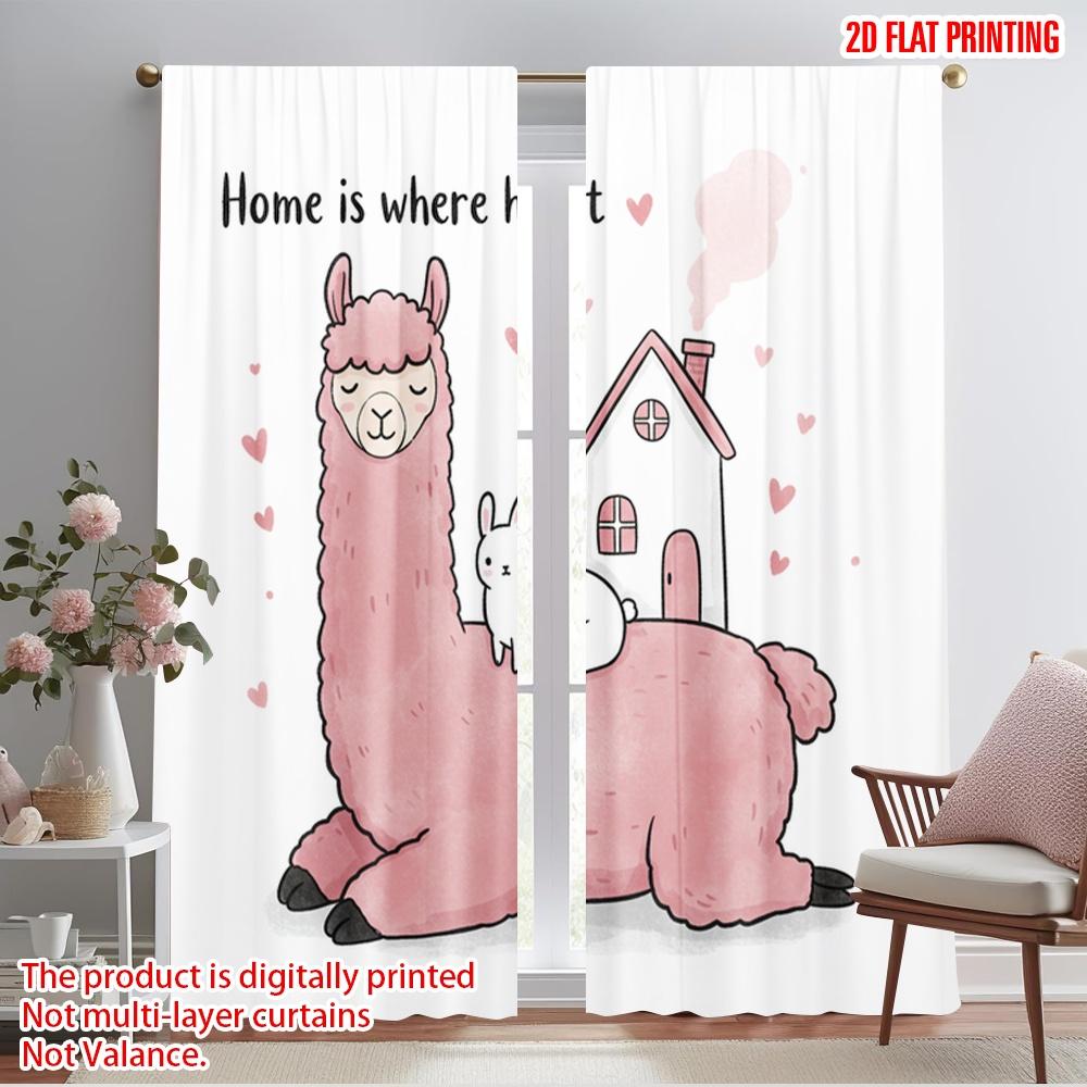 

2pcs 2D flat printing Scene Curtain Llama House Heart Fabric Without Electricity Festive Wall Decor Perfect for Holiday Party 52.50×116.00 CM 2pcs