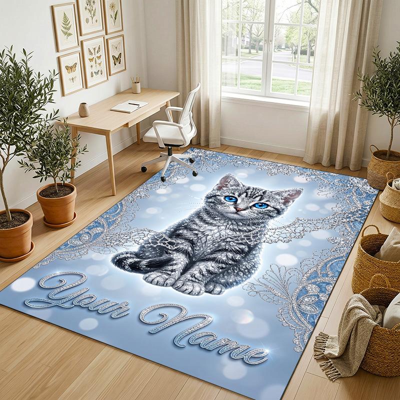 Covor din catifea de cristal cu tematică de pisici, personalizat cu nume text, covoraș moale pentru podea, decor pentru casă