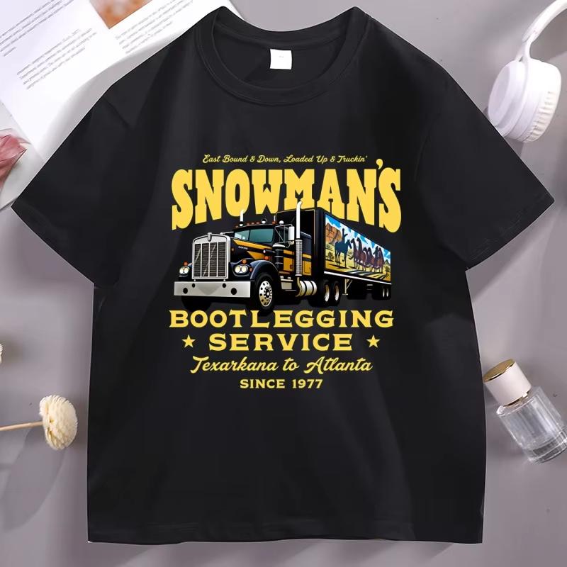 Vintage Snowman s Bootlegging Service T-shirt Truck Driver Funny Graphic T Shirts Round Neck Tee Shirt Homme Tops S