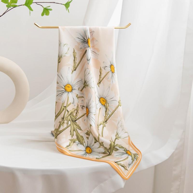 Mulberry Silk Square Scarf Women Green Neckerchief Versatile Decorative Gift
