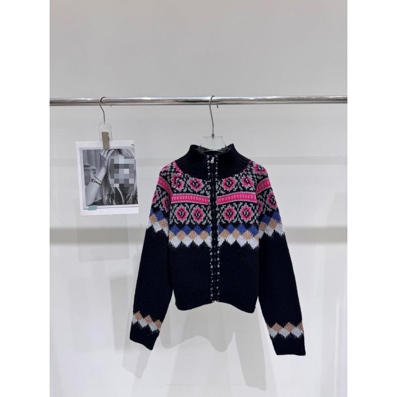 Trendy European-Style High-Quality Jacquard Zipper Knit Cardigan for Winter/Autumn