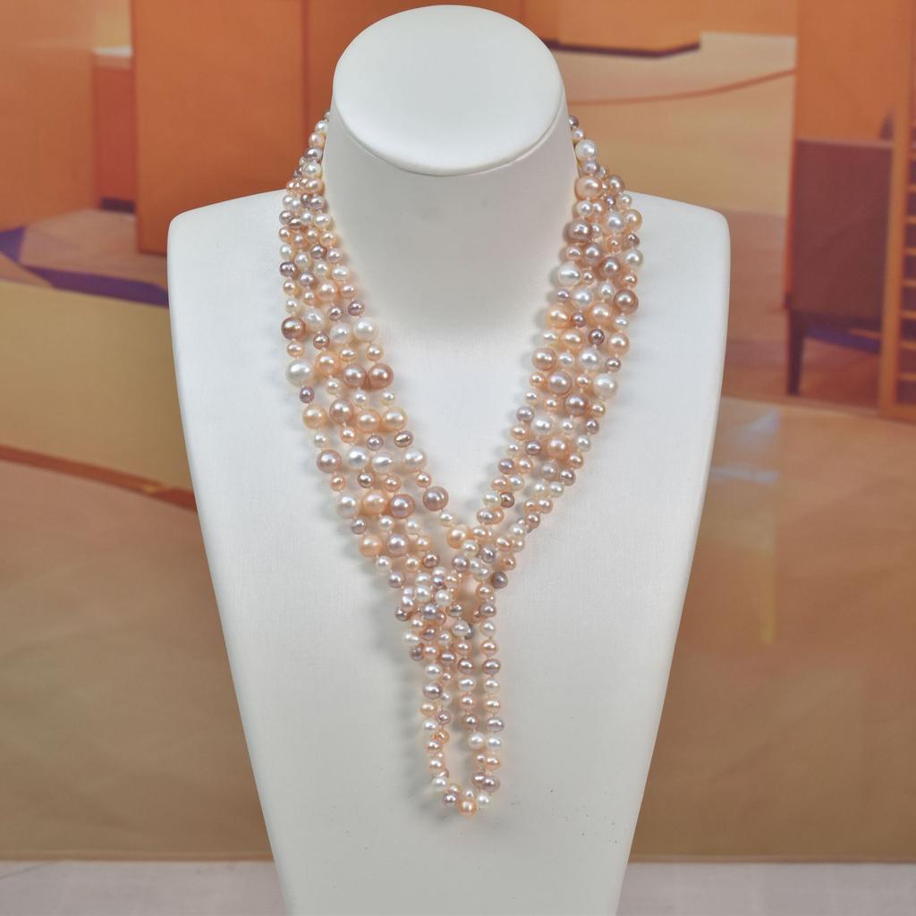 2m Extra Long Freshwater Pearl Sweater Chain for Women, Natural Multi-layer Beaded Versatile Long Necklace