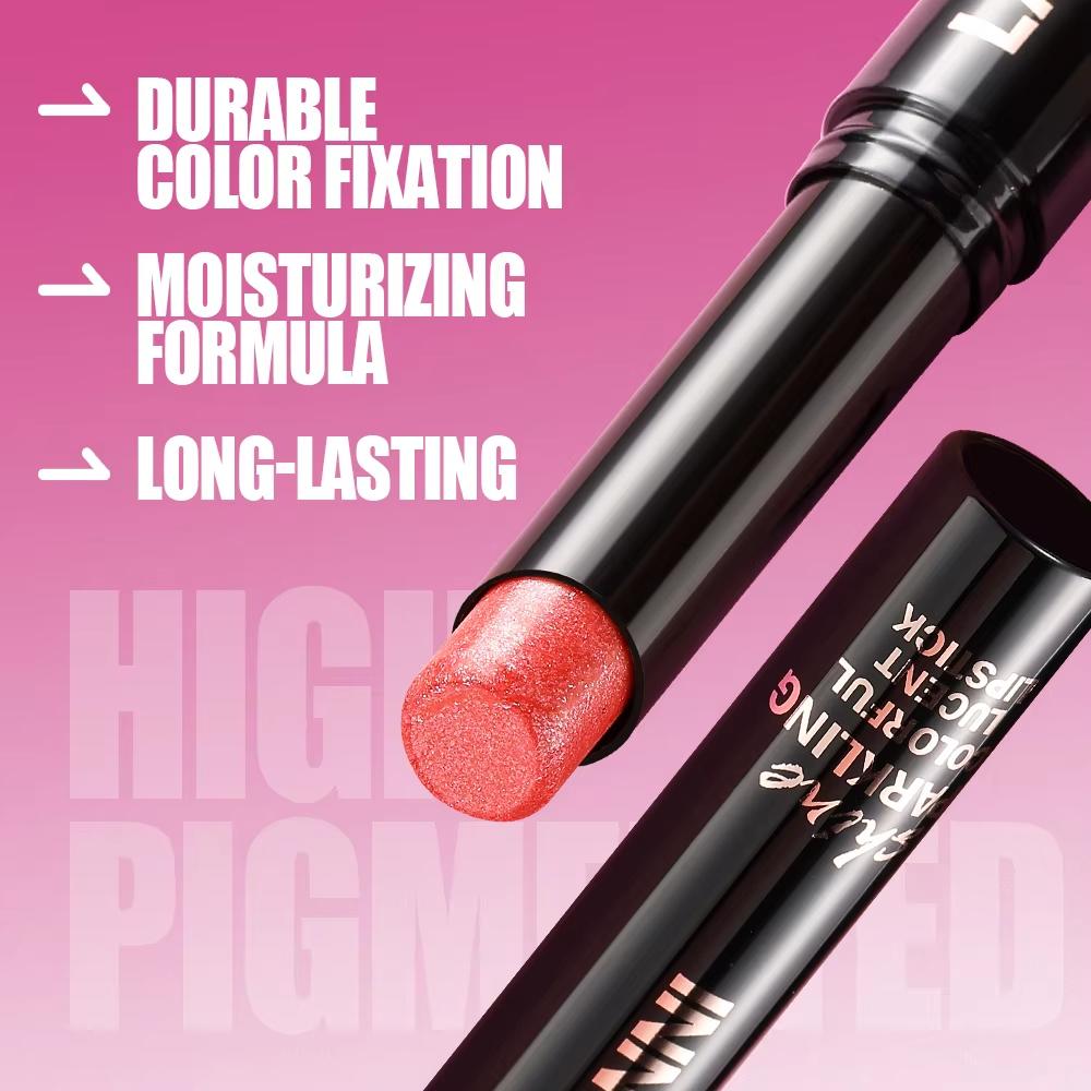10-Color Lipstick Pearl Glitter Lipstick Moisturizing Nude Lip Glaze Highly Pigmented Long Lasting Non-stick Cup Velvet Lip Gloss Gift for Christmas