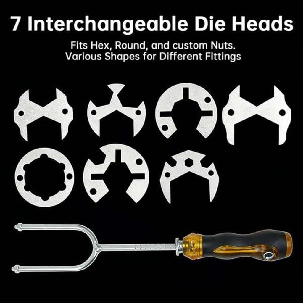 Sink Drain Wrench Multifunctional Plumber Installation Tool With 7 Interchangeable Die Heads Tight Space Faucet Wrench Hand Tool