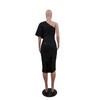 Solid Colour Evening Dress Sequins Strapless Sexy Elegant Mid-waist Women's Dress