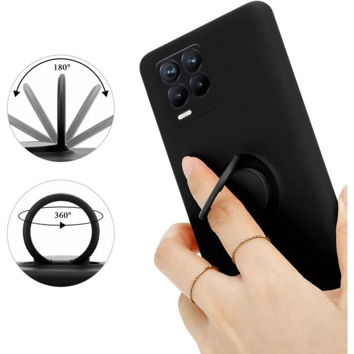 Protective Case - E.F.CONNECTION - Realme C21Y - Black Silicone - Support Ring - Flexible