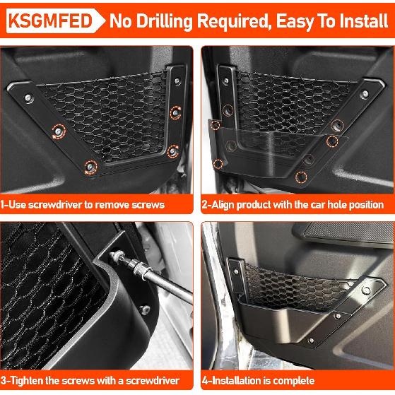 Front Door Storage Pockets For Ford Bronco Accessories -2025,Door Side Organizer Box Cup Holder Compatible With Bronco 2/4 Doors,2PCS Matte Black