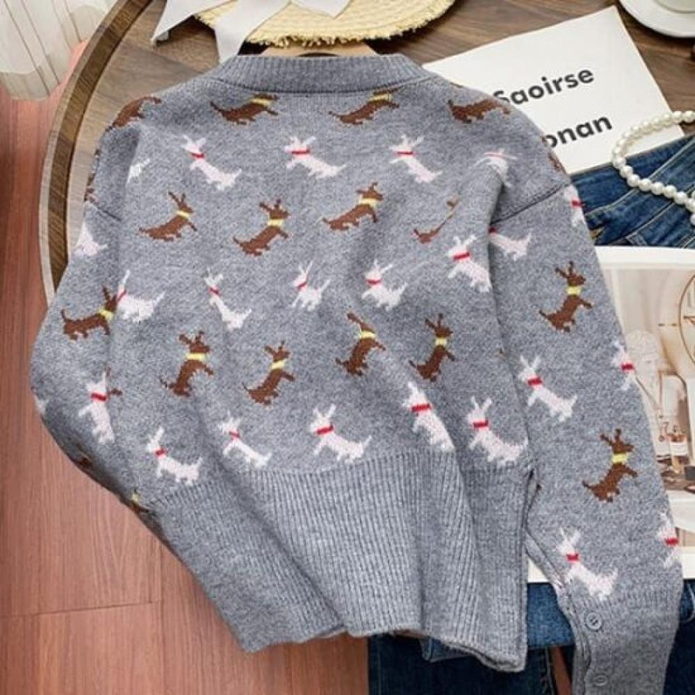 Navava Women Dog Pattern Knit Cardigan Nk2621