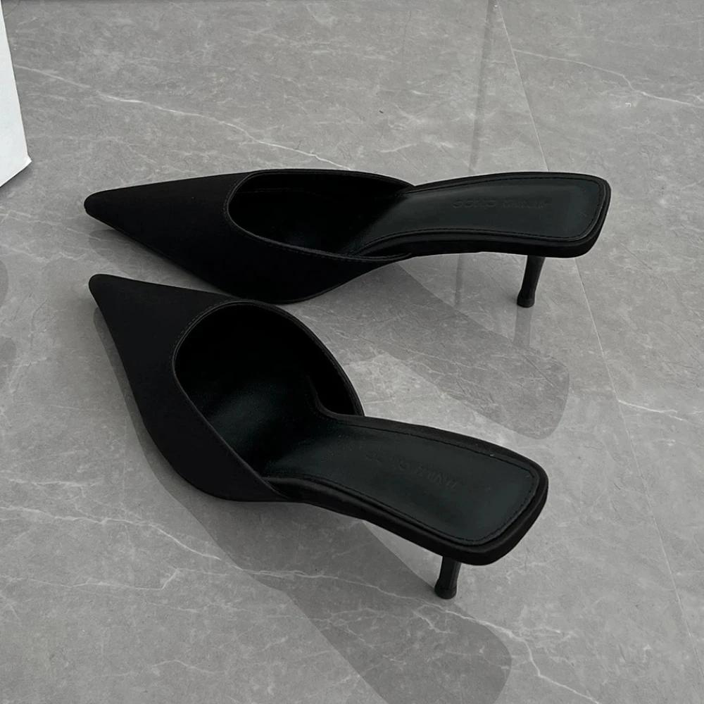 

Мода 2025 Лето Минималистичные остроносые женские шлепанцы Удобные и легкие в носке Шлепанцы на высоком каблуке Модная женская обувь. 40