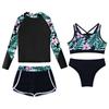 Girls Long Sleeve Swimwear Set UPF Sun Protection Printed Top Crop Top Briefs Pool Outfit