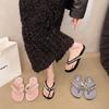 Summer new rhinestone flat-bottomed velvet slippers casual daily beach flip-flops